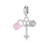 925 Sterling Silber Fitness Charm für Pandora Armband - Kettlebell,Hantel & Volleyball Anhänger,Geschenk für sportliche Frauen & Mädchen