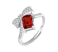 925 Sterling Silber Fliege Ring Für Frauen Smaragdschliff Kristall Ring Schleife Knoten Band Zirkonia Cocktail Eternity Versprechen Ehering Für Sie Rubin