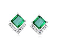 925 Sterling Silber Frau Ohrringe Smaragd Diamant Ohrstecker Quadrat Grün Stein Schmuck Zubehör Für Party Geschenk
