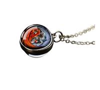 925 Sterling Silber Frauen Tai Chi doppelseitige Glashalsketten, Yin Yang Halskette für Männer, Anhänger