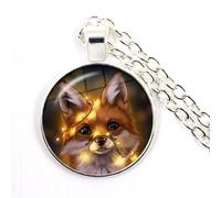 925 Sterling Silber Fuchs Halskette für Damen und Herren, Kawaii Anhänger Seil Niedliches Tier Glas Halsband Handwerk Vintage, Mädchen Gold Initial Halskette, Schmuck Damen, Therian