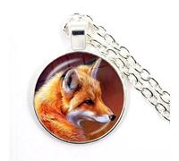 925 Sterling Silber Fuchs Halskette für Damen und Herren, Kawaii Anhänger Seil Niedliches Tier Glas Halsband Handwerk Vintage, Mädchen Gold Initial Halskette, Schmuck Damen, Therian