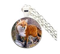 925 Sterling Silber Fuchs-Halskette für Damen und Herren, Tier-Anhänger, Geometrie, niedliches Glas-Halsband, Handwerk, Vintage, Mädchen-Gold-Anfangshalskette, Schmuck für Damen, Therian