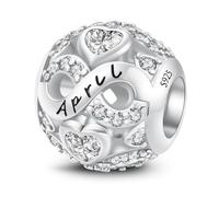 925 Sterling Silber Geburtsstein Charms Anhänger mit 5A Cubic Zirkonia Dangle Beads Charms,Openwork Perlen Liebesherz Anhänger für Pandora Europäische Charme Armband Schmuck