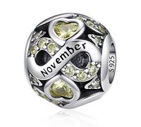 925 Sterling Silber Geburtsstein Charms Anhänger mit 5A Cubic Zirkonia Dangle Beads Charms,Openwork Perlen Liebesherz Anhänger für Pandora Europäische Charme Armband Schmuck