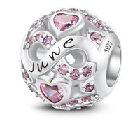 925 Sterling Silber Geburtsstein Charms Anhänger mit 5A Cubic Zirkonia Dangle Beads Charms,Openwork Perlen Liebesherz Anhänger für Pandora Europäische Charme Armband Schmuck