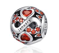 925 Sterling Silber Geburtsstein Charms Anhänger mit 5A Cubic Zirkonia Dangle Beads Charms,Openwork Perlen Liebesherz Anhänger für Pandora Europäische Charme Armband Schmuck