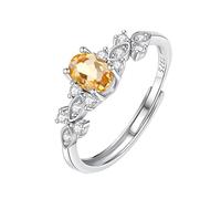 925 Sterling Silber Halo Solitär Verlobungsring Für Frauen Ovaler Schliff Natürlicher Edelstein Geburtsstein Ring Zierlicher Cz Blattring Cocktail Hochzeitsversprechen Band Citrin