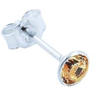 925 Sterling Silber Herren Einzel Ohrstecker mit Champagner Zirkonia, 4mm Kelch Design, Poliert