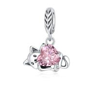 925 Sterling Silber Katze umarmt rosa Herz Charm, kompatibel mit Pandora Armband