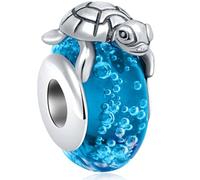 925 Sterling Silber Meeresschildkröte und Mutter/Kind Delphine Charms auf blauen Muranoglas Perlen, passen Pandora Ozean Armband Halskette, Geburtstagsgeschenk für Mütter Tag/Reise/Urlaub