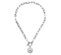 925 Sterling Silber Münze Knebelhalskette für Frauen, Büroklammerkette Vorhängeschloss Anhänger - Schloss und Schlüssel, Herz,