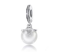 925 Sterling Silber Perle Anhänger Dangle Charms Engel Flügel Charme für Frauen Mädchen Fit Armband Halsketten … (Perle)