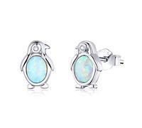 925 Sterling Silber Pinguin Blau Opal Ohrstecker Für Frauen Schöne Kleine Ohrringe Authentic Schmuck Geschenk