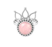 925 Sterling Silber Ring für Damen, runder Edelstein, Boho-Solitär mit Perlen, handgefertigtes Schmuckstück, Geschenk für Sie (R-11)