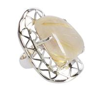 925 Sterling Silber Ring mit Rutilquarz Gold Rund 29x18mm Cabochon Natur Gold Handmade Boho Schmuck Damen Cocktail Geschenk L 1/2, 52 (16.60)