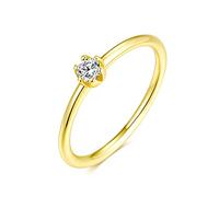 925 Sterling Silber Ring mit weißem Stein für Damen | Damenring, Verlobungsring, Solitär-Ring, Silberring schlicht für Frauen, Freundin Antrag | Echtsilber Ringe Modern (52, Gold)