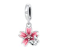 925 Sterling Silber Rosa Blume & Schmetterling Charm mit Emaille, kompatibel mit Pandora Armband
