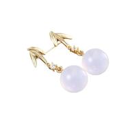 925 Sterling Silber Runde Hotan Jade Ohrringe Alte Chinesische Lange Bambusblatt Vintage Palast Ohrringe, SUNYUHUI, Golden