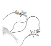 925 Sterling Silber Seestern Perlenkette für Damen - Minimalistische verstellbare Kette mit Süßwasserperle Anhänger (Silber)