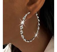 [925 Sterling Silber überzogene übertriebene Ring Ohrringe] Übertriebene 925 Silber 1 Paar Damen Mode Ring Ohrringe Große Kreis Twist Ohrringe für täg