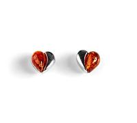 925 Sterling Silber und natürlicher Edelstein Miniatur Herz Ohrstecker Herz Schmuck Minimal Ohrringe Geschenk für sie, Bernstein, Bernstein