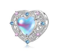 925 Sterlingsilber, Hohler Mondstein, Herz, Diy, Handgefertigt, Anhänger, Geschenk For Frauen, Mädchen, Kompatibel mit Pandora Troll Chamilia Charmarmbändern und Halsketten, KEDDJI