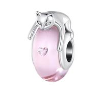 925 Sterlingsilber, Rosa Glasierte Katzenperlen, Niedlicher Handgefertigter Diyanhänger For Pandora, Troll, Chamilia Biagi Oder Andere Arten von Europäischen Armbändern un, AUHOAZ