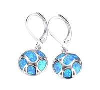925er Silber Ohrringe Damen, Blaue Runde Opal Anhänger Charm Ohrclips Mode Elegante Geschwungene Neuheit Ohrhaken Für Dame, Party Geschenk Hypoallergenic Pierced Ear Bone Stud Schmuck Accessoire
