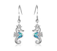 925er Silber Ohrringe Damen, Blauer Opal Seahorse Anhänger Ohrclips Süßer Charme Kristall Schöne Tierohrclips Für Dame, Partygeschenk Hypoallergen Pierced Ear Bone Stud Schmuckzubehör