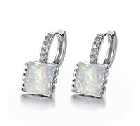 925er Silber Ohrringe Damen, Exquisite Weiße Quadratische Opal Anhänger Ohr Haken Charm Mode Kristall Silber Farbe Ohrclips, Party Geschenk Hypoallergenic Pierced Ear Bone Stud Schmuck Zubehör