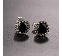 925er Silber Ohrringe Damen, Facettierte Schwarze Künstliche Zirkon Nieten Temperament Vintage Ball Charm Nadel Ohrclips, Ungewöhnliche Hochzeit Mädchen Ohrstecker Hypoallergenen Schmuck Zubehör