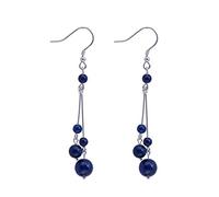 925er Silber Ohrringe Damen, Handgefertigte Klassische Dunkelblaue Lapislazuli Ohrclips Ethnische Runde Perlen Einfache Lange Ohrhaken, Chinesische Art Weibliche Ohrstecker Hypoallergene Schmuckzubeh