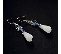 925er Silber Ohrringe Damen, Jade Weiße Magnolie Blume Ohrclip Cloisonne Schmetterling Vintage Ohrhaken Mit Box, Muttertagsgeschenk, Chinesischer Stil Ohrstecker Hypoallergenen Schmuck Zubehör