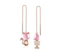 925er Silber Ohrringe Damen, Katze Fisch Rosa Kristall Ohrlinie Mode Tier Asymmetrische Quaste Anhänger Ohrclip Mit Box, Muttertagsgeschenk, Mädchen Ohrstecker Hypoallergenen Schmuck Zubehör