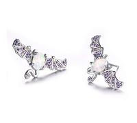 925er Silber Ohrringe Damen, Lila Kristall Fledermaus Opal Exquisite Ohrclips Weibliche Mode Einzigartige Nadel Ohrstifte, Party Geschenk Hypoallergenic Pierced Ear Bone Stud Schmuck Zubehör