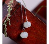 925er Silber Ohrringe Damen, Natural Hotan White Jade Lotus Blume Ohrstecker Lange Quaste Anhänger Ohrclips Party Geschenk, Ungewöhnliche Hochzeit Mädchen Ohr Ohrstecker Hypoallergen Schmuck Zubehör