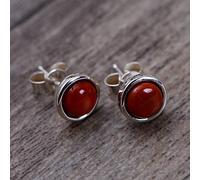 925er Silber Ohrringe Damen, Rot Eingelegte Künstliche Rote Kugel Ohrstecker Runde Einfache Vintage Nadel Ohrclips Für Paar, Ungewöhnliche Hochzeit Mädchen Ohrstecker Hypoallergen Schmuck Schmuck