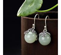 925er Silber Ohrringe Damen, Vintage Grüne Jade Runde Perlen Ohrclips High-End Ethnischen Anhänger Ohrbügel Mit Box, Muttertagsgeschenk, Chinesische Art Ohrstecker Hypoallergen Schmuck Schmuckzube