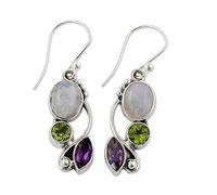 925er Silber Ohrringe Damen, Vintage Natürlichen Mondstein Europäischen Ohrclips Weiblichen Mehrfarbigen Zirkon Anhänger Ohrhaken, Party Geschenk Hypoallergen Blei Kostenlose Ohrstecker Schmuck Zu