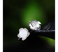 925er Silber Ohrringe Damen, Vintage Persönlichkeit Natürliche Hetian Jade Ohrstecker Einfache Blume Antiken Stil Nadel Ohrclips, Ungewöhnliche Hochzeit Mädchen Ohrstecker Hypoallergen Schmuck Zu