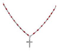 925er Silberkette Kreuz mit roter Emaille