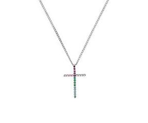 925er Silberkette Kreuz Rainbow für Mädchen