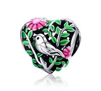 925er Sterling Silber Vogel-Blume-Herz Charm Perle für Pandora Armband