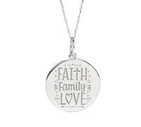 925er Sterlingsilber | Halskette mit Anhänger „Glaube, Familie, Liebe“ | zierlicher Anhänger | mit 45,7 cm Kette. Größe: 24 mm | Silberplattierung, handgefertigter Unisex-Schmuck | LK_PNK_02293