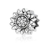 925er Sterlingsilber, Sonnenblumen-Charm, Blumen-Charm, Liebes-Charm, Herz, Charm-Anhänger für Pandora-Charm-Armband, 10 x 9 mm, Sterling-Silber