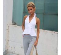 95% Baumwolle Damen Neckholder-Top mit tiefem V-Ausschnitt, geraffter A-Linie und rückenfreiem Design, Y2K, Urlaub, Strand, Raves, Hawaii, Vacay Vibes