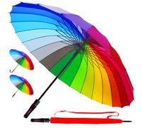 95KPH Regenschirm Sturmfest XL - 24 Rippen SEHR STARK - Stockschirm Groß Herren Damen Windfest - Golfschirm Windproof Fiberglasrippen - Gerader Griff - Automatik Regenbogen Mehrfarbig Bunt