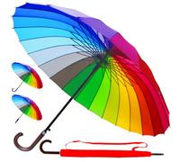 95KPH Regenschirm Sturmfest XL - 24 Rippen SEHR STARK - Stockschirm Groß Herren Damen Windfest - Golfschirm Windproof Fiberglasrippen - Holzgriff - Automatik Regenbogen Mehrfarbig Bunt