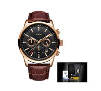(9866-gold balck) LIGE Herrenuhren Business-Mode Uhr Mann Top-Marke Luxus Leder Armbanduhr Quarz